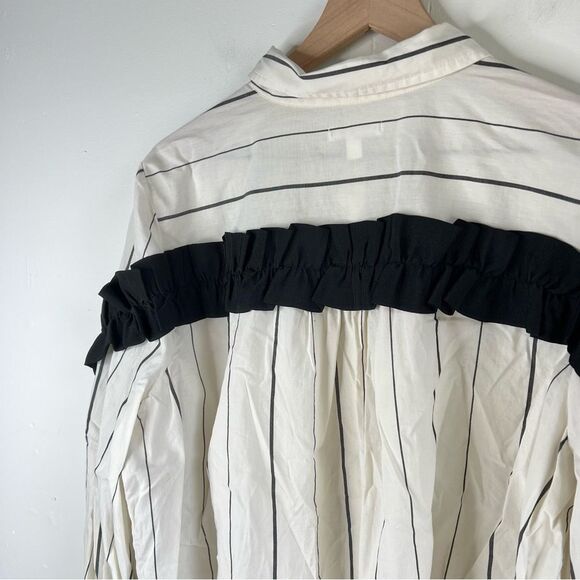 BP White and Black Striped Shirt with Ruffle Sleeves size XL - Picture 8 of 8